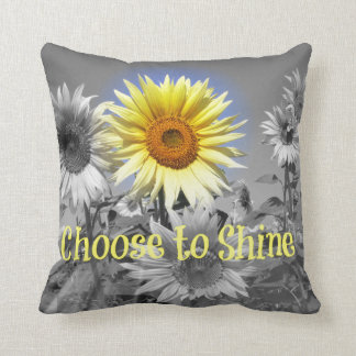 Inspirational Choose to Shine Quote with Sunflower Throw Pillow
