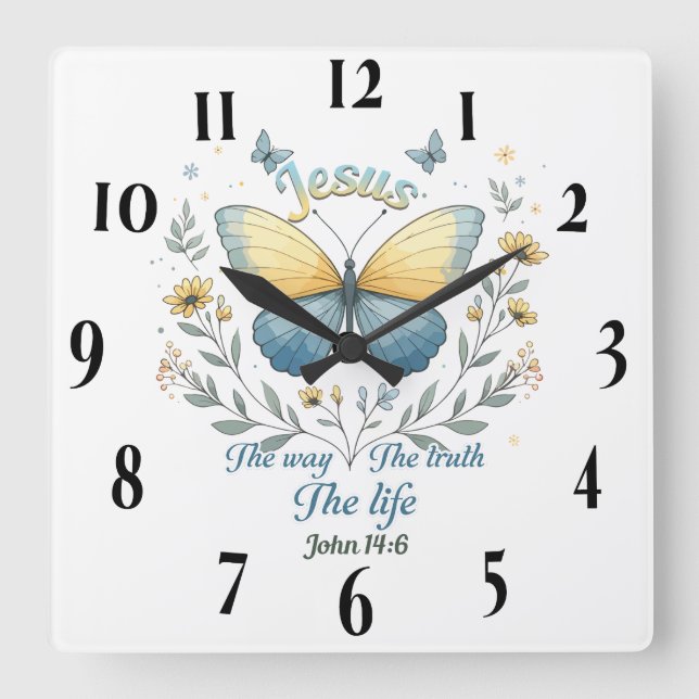 Inspirational Christian Bible Verse Square Wall Clock (Front)