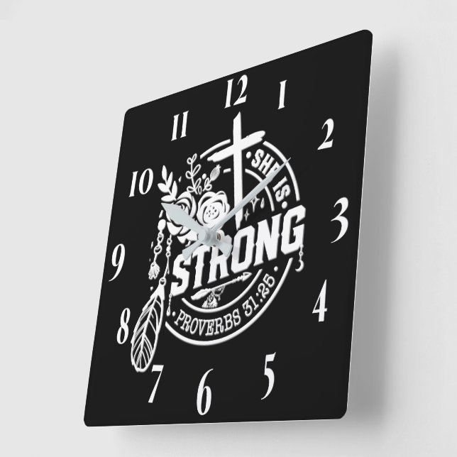 Inspirational Christian Bible Verse Square Wall Clock (Angle)