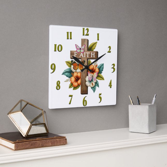 Inspirational Christian Bible Verse Square Wall Clock (Office)