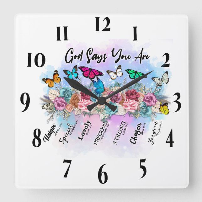 Inspirational Christian Bible Verse Square Wall Clock (Front)