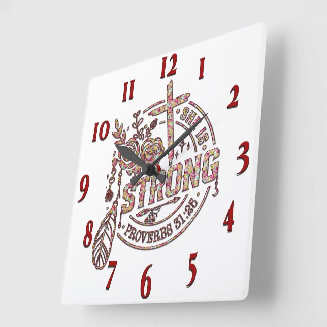 Inspirational Christian Bible Verse Square Wall Clock (Angle)
