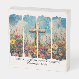 Inspirational Christian Clothed With Strength Wooden Box Sign