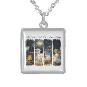 Inspirational Christian Let Us Adore Him Sterling Silver Necklace