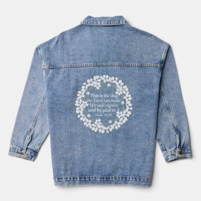 Inspirational Christian Psalm Rejoice Floral Kids Denim Jacket (Back)