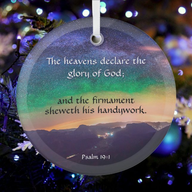 Inspirational Christian Verse Night Sky Christmas Glass Ornament (Creator Uploaded)