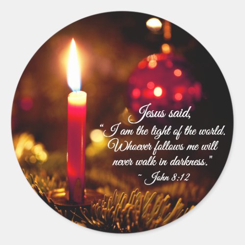 Inspirational Christmas Bible Verse John 812 Classic Round Sticker