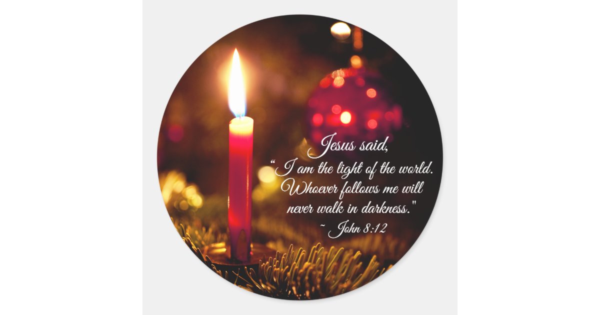 Inspirational Christmas Bible Verse John 8:12 Classic Round Sticker | Zazzle.com