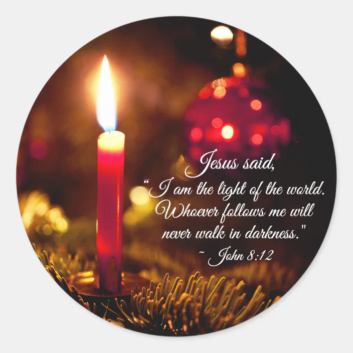 Inspirational Christmas Bible Verse John 8:12 Classic Round Sticker |  Zazzle.com