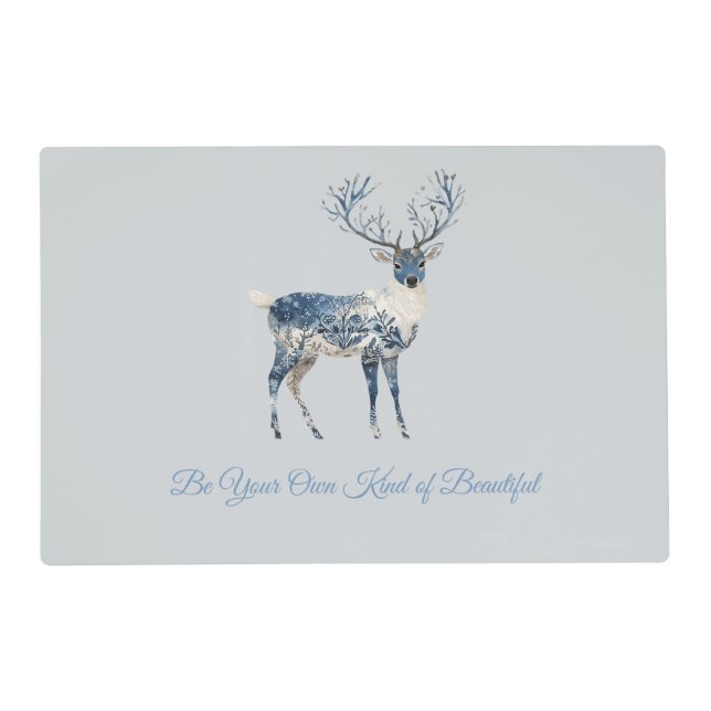Inspirational Christmas Blue White Chic Deer Fox Placemat (Front)