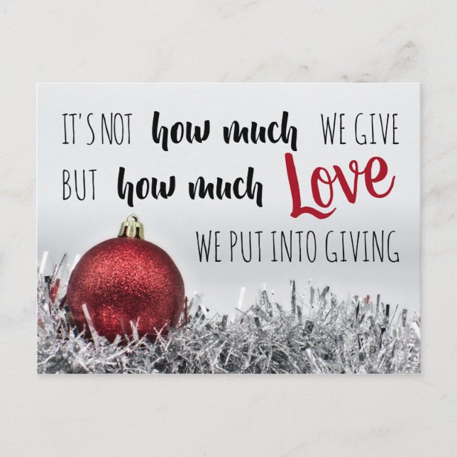 Inspirational Christmas quote with red decoration Postcard (Front)