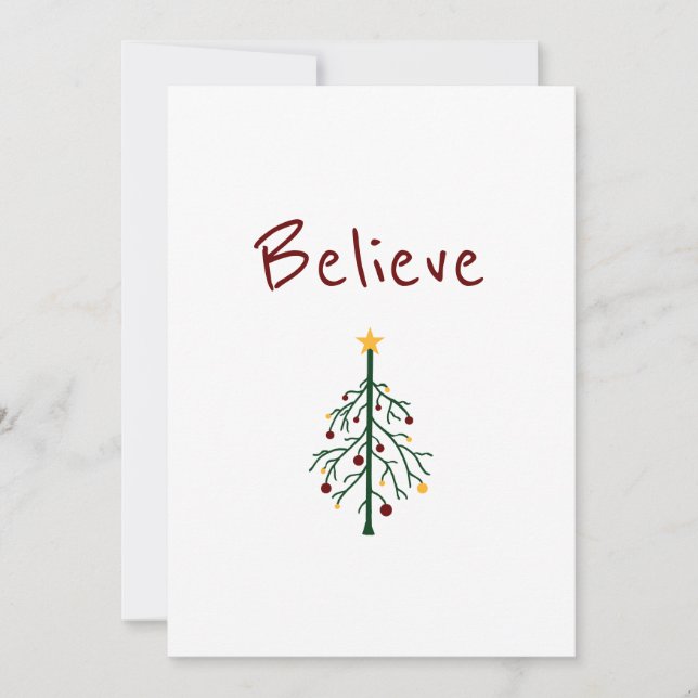 Inspirational Christmas Tree Believe Santa  Holiday Card (Front)