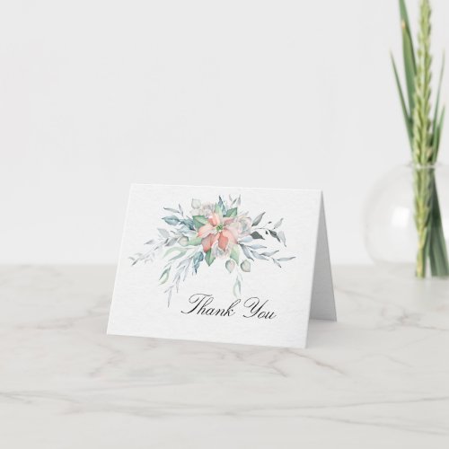 Inspirational Christmas Watercolor Poinsettia Thank You Card