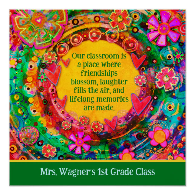 Inspirational Classroom Quote Personalized Floral Poster | Zazzle