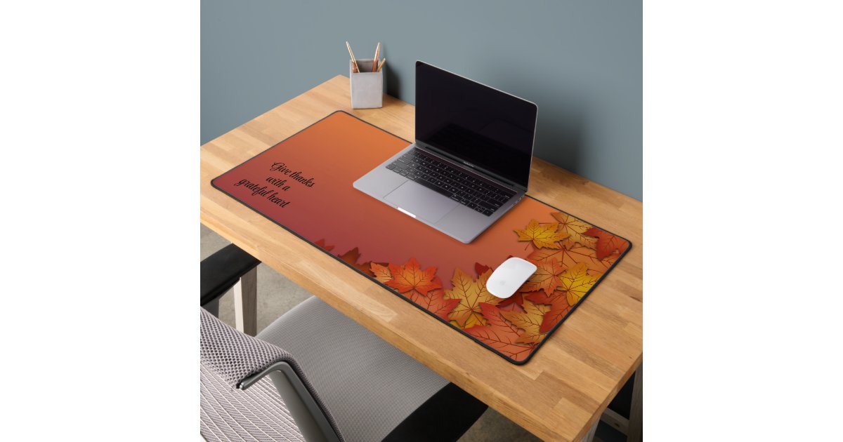 Inspirational Custom Text Fall Leaves Desk Mat | Zazzle