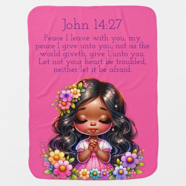 Inspirational cute flower girl praying baby blanket (Front)