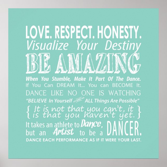 Inspirational Dance Quotes Poster- Aqua Poster (Front)