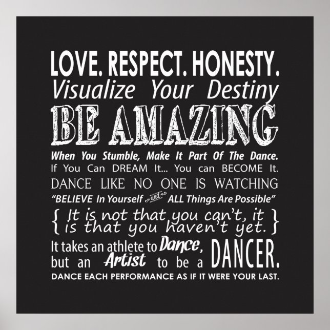 Inspirational Dance Quotes Poster- Black Poster (Front)
