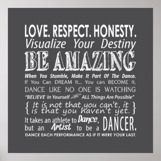 Inspirational Dance Quotes Poster- Gray Poster