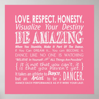 Inspirational Dance Quotes Poster- Pink Poster