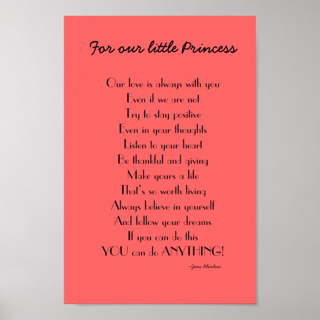 Inspirational Daughter poem from Parents Poster (Front)