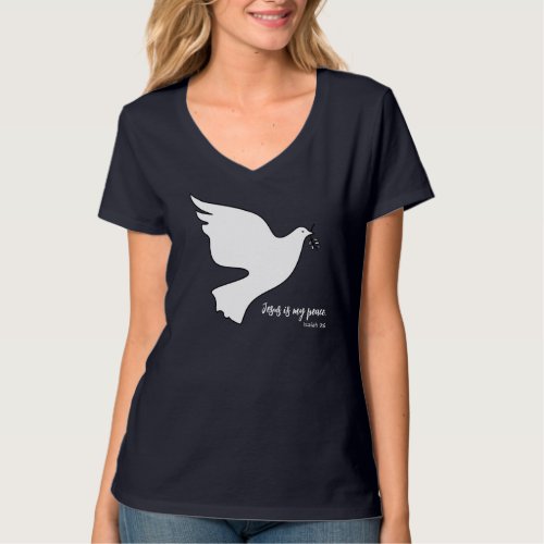 Inspirational Dove w Olive Branch Jesus is Peace T_Shirt