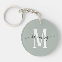 Inspirational Dream Big Monogram Initial Sage Keychain