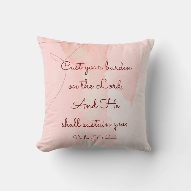 Inspirational Encouragement Bible Verse Psalm 55 Throw Pillow (Front)