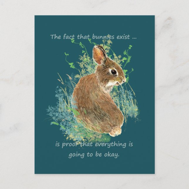 Inspirational Everything will be Okay Bunny Quote Postcard (Front)
