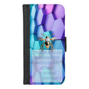 Inspirational Faith Blue Mauve Honeycomb Gold Bee iPhone 8/7 Wallet Case