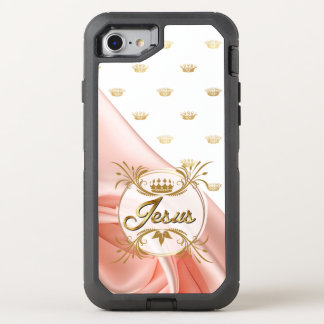 Inspirational Faith Pink Satin Gold Crown Jesus OtterBox Defender iPhone SE/8/7 Case