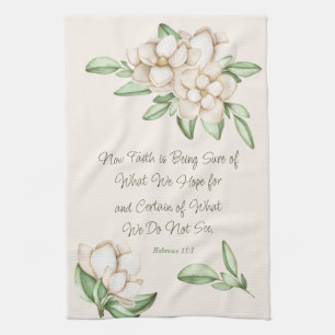 Inspirational Faith Scripture Magnolia Flowers Kitchen Towel