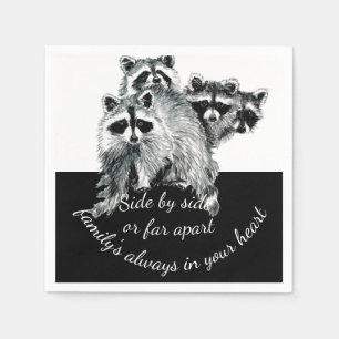Inspirational Family Quote Cute Watercolor Raccoon Napkins