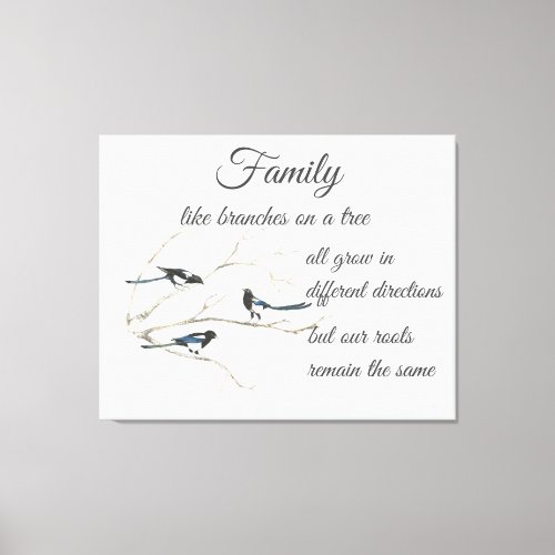 Inspirational Family Quote Magpie Bird Art Canvas Print