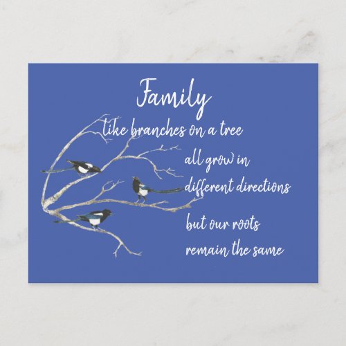 Inspirational Family Quote Magpie Bird Art Postcard