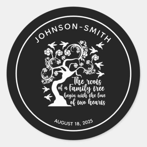 Inspirational Family Reunion Quote Tree Black   Classic Round Sticker