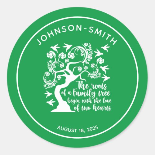 Inspirational Family Reunion Quote Tree Green Classic Round Sticker