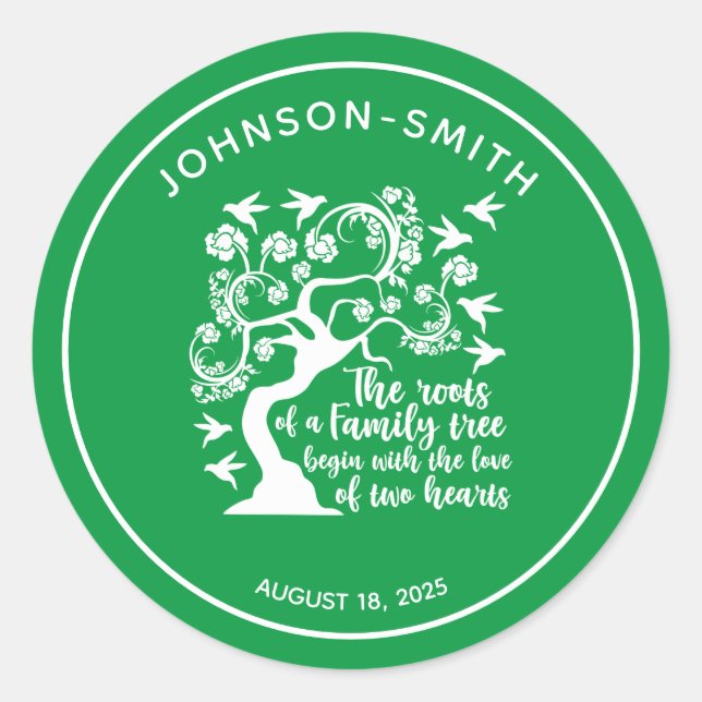 Inspirational Family Reunion Quote Tree Green Classic Round Sticker (Front)