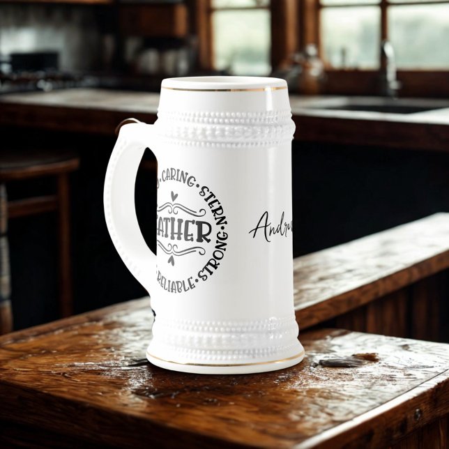 Inspirational Father's Day Quote Custom Name White Beer Stein (Creator Uploaded)