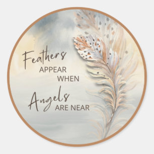 Inspirational Feather & Angel Quote Watercolor Classic Round Sticker