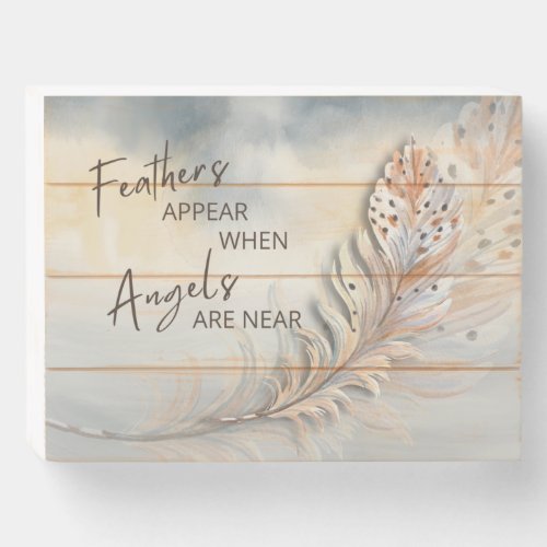Inspirational Feather  Angel Quote Watercolor Wooden Box Sign