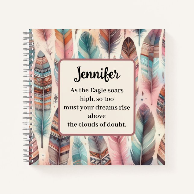 Inspirational Feather Spiral Notebook (Front)