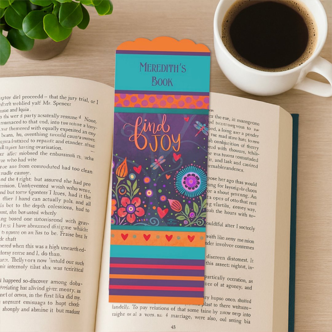 Inspirational Find Joy Quote Floral Dragonfly Bookmarks