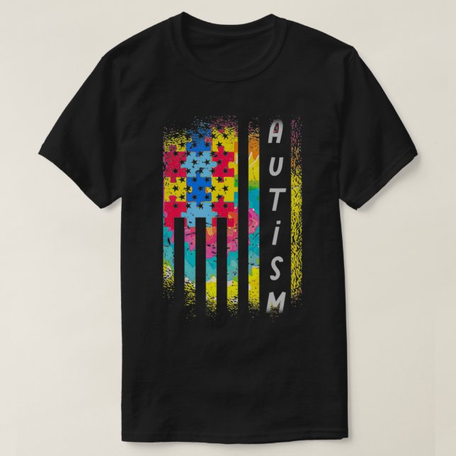 Inspirational Flag Autism Puzzle  T-Shirt (Design Front)