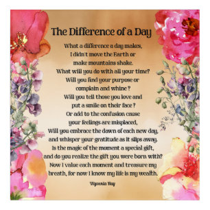 Inspirational Floral Acrylic Wall Art Poem
