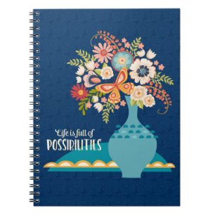 Inspirational Floral Blue Boho Notebook