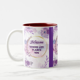 Inspirational Floral Ceramic Mug | Purple Tea Cup