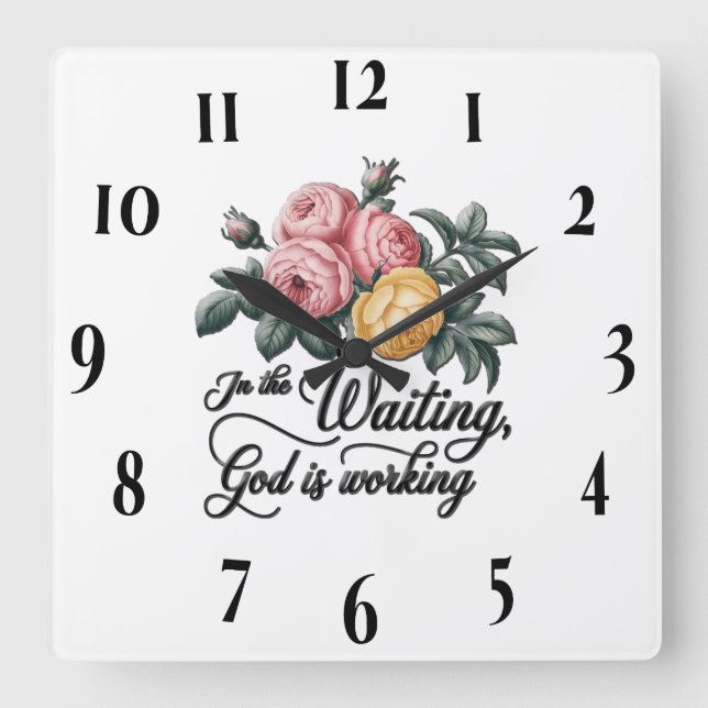 Inspirational  Floral Cross /Scripture Square Wall Clock (Front)