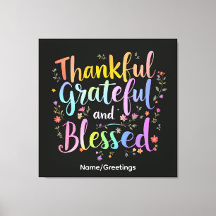 Inspirational Floral Gratitude Wreath Handcrafted Canvas Print
