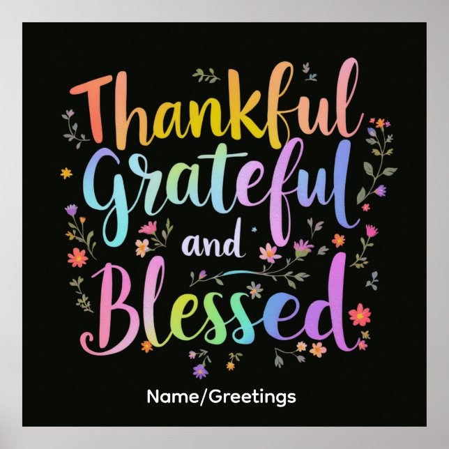 Inspirational Floral Gratitude Wreath Handcrafted  Poster (Front)